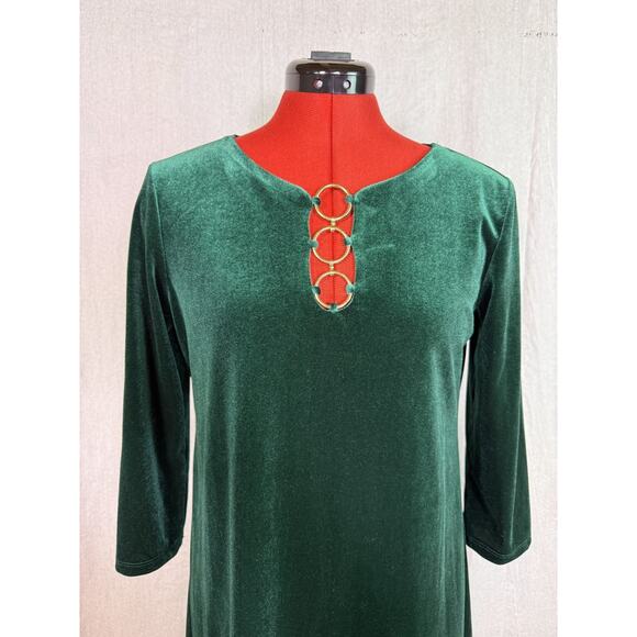 MSK Petite Dress Size Medium Petite Green Knee Length Dress Velvet E122 - Picture 2 of 11